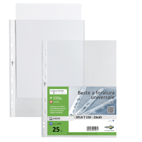 Buste forate Atla T - pesante - liscio - 23 x 33 cm - trasparente - Sei Rota - conf. 25 pezzi